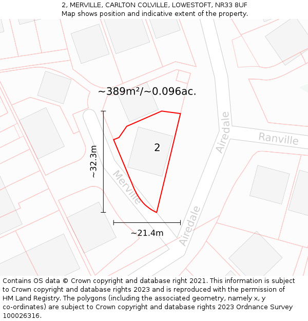 2, MERVILLE, CARLTON COLVILLE, LOWESTOFT, NR33 8UF: Plot and title map