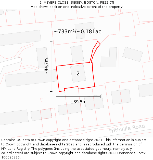 2, MEYERS CLOSE, SIBSEY, BOSTON, PE22 0TJ: Plot and title map