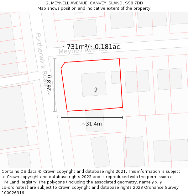 2, MEYNELL AVENUE, CANVEY ISLAND, SS8 7DB: Plot and title map
