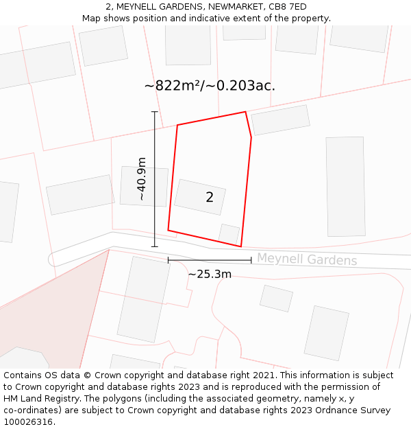 2, MEYNELL GARDENS, NEWMARKET, CB8 7ED: Plot and title map