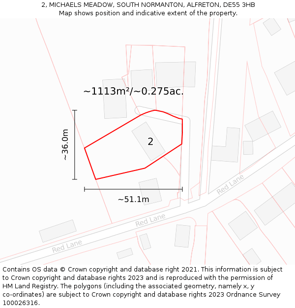 2, MICHAELS MEADOW, SOUTH NORMANTON, ALFRETON, DE55 3HB: Plot and title map