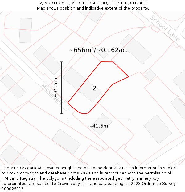 2, MICKLEGATE, MICKLE TRAFFORD, CHESTER, CH2 4TF: Plot and title map