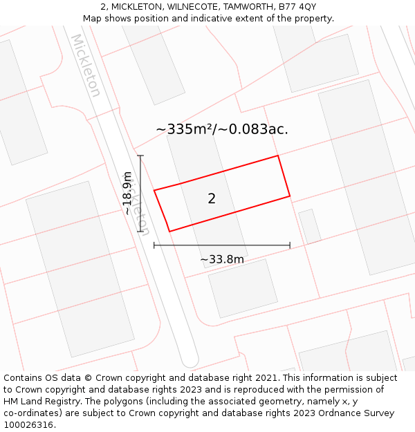 2, MICKLETON, WILNECOTE, TAMWORTH, B77 4QY: Plot and title map