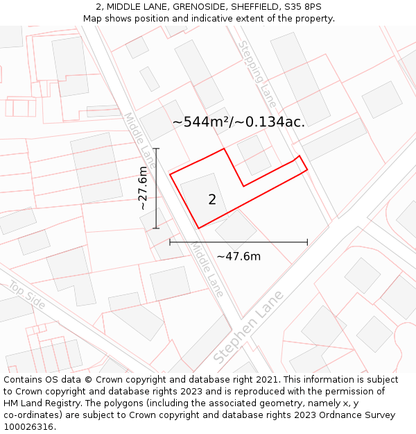 2, MIDDLE LANE, GRENOSIDE, SHEFFIELD, S35 8PS: Plot and title map
