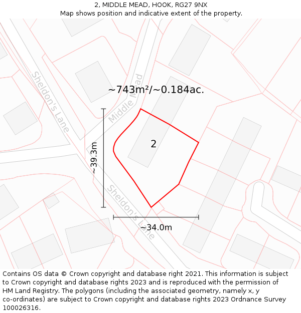 2, MIDDLE MEAD, HOOK, RG27 9NX: Plot and title map