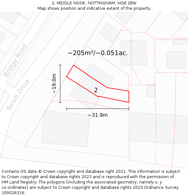 2, MIDDLE NOOK, NOTTINGHAM, NG8 2BW: Plot and title map