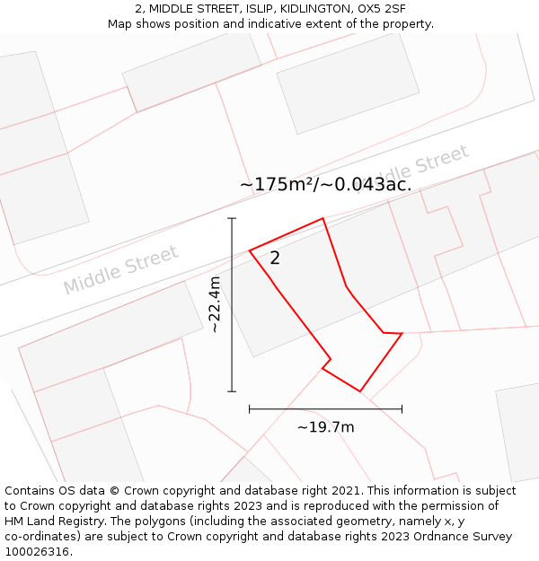 2, MIDDLE STREET, ISLIP, KIDLINGTON, OX5 2SF: Plot and title map