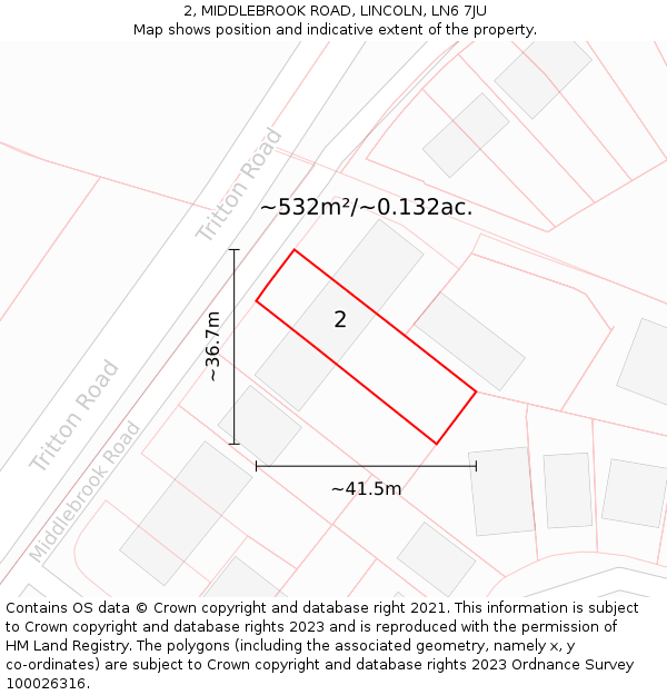 2, MIDDLEBROOK ROAD, LINCOLN, LN6 7JU: Plot and title map