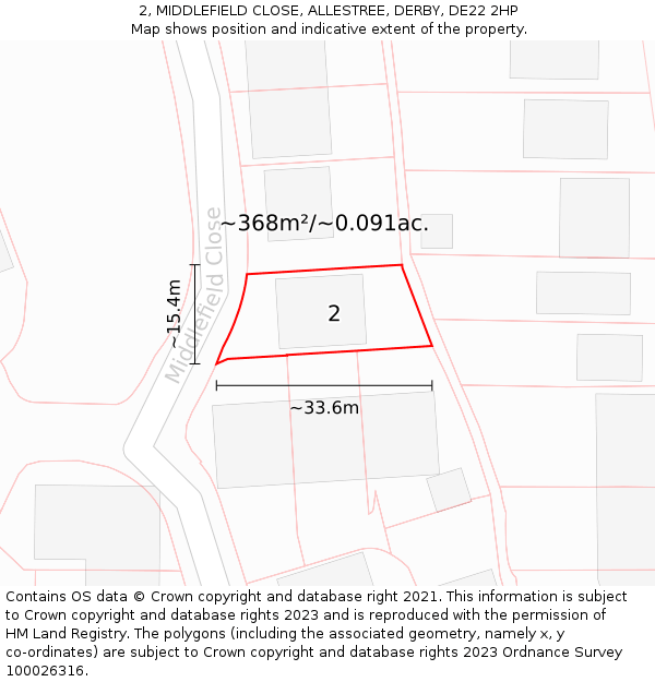 2, MIDDLEFIELD CLOSE, ALLESTREE, DERBY, DE22 2HP: Plot and title map