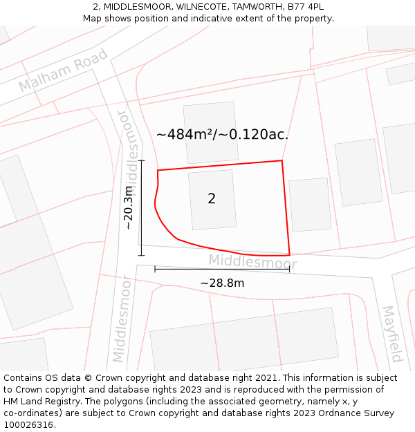 2, MIDDLESMOOR, WILNECOTE, TAMWORTH, B77 4PL: Plot and title map