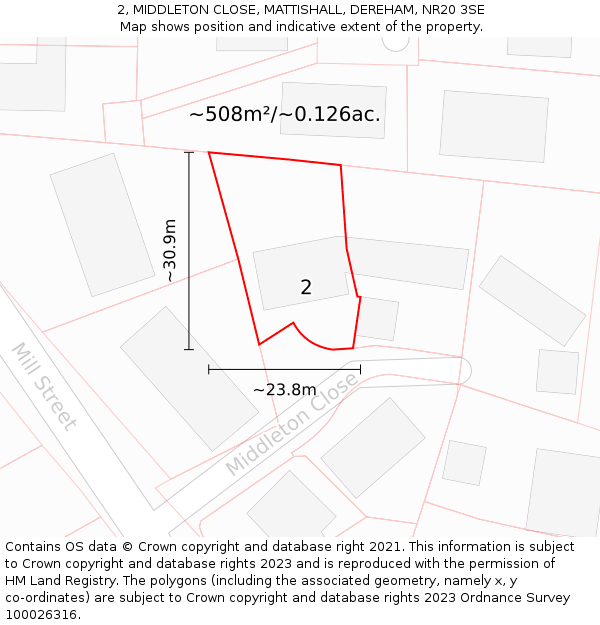 2, MIDDLETON CLOSE, MATTISHALL, DEREHAM, NR20 3SE: Plot and title map