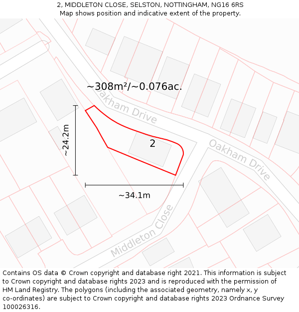 2, MIDDLETON CLOSE, SELSTON, NOTTINGHAM, NG16 6RS: Plot and title map