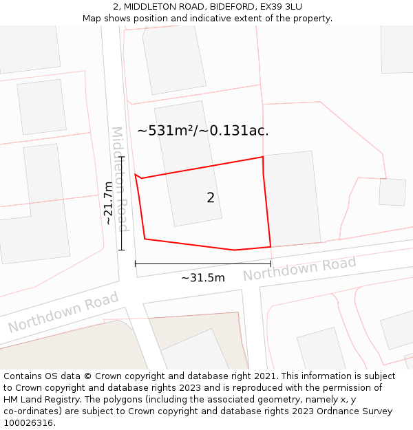2, MIDDLETON ROAD, BIDEFORD, EX39 3LU: Plot and title map