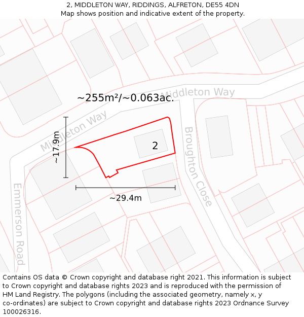 2, MIDDLETON WAY, RIDDINGS, ALFRETON, DE55 4DN: Plot and title map