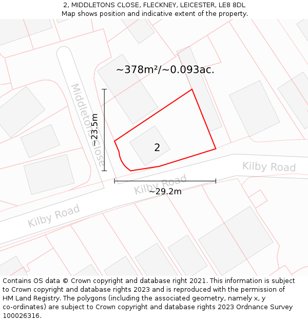 2, MIDDLETONS CLOSE, FLECKNEY, LEICESTER, LE8 8DL: Plot and title map