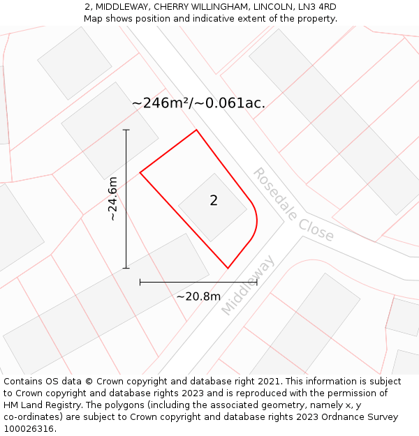 2, MIDDLEWAY, CHERRY WILLINGHAM, LINCOLN, LN3 4RD: Plot and title map