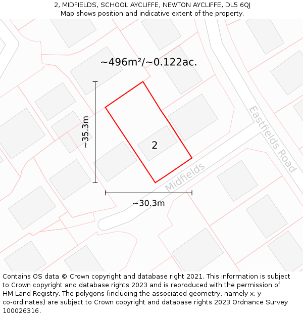 2, MIDFIELDS, SCHOOL AYCLIFFE, NEWTON AYCLIFFE, DL5 6QJ: Plot and title map