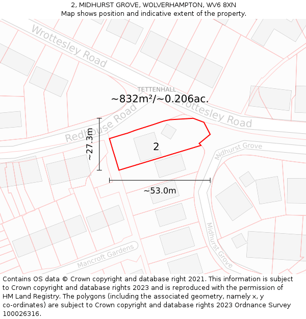 2, MIDHURST GROVE, WOLVERHAMPTON, WV6 8XN: Plot and title map