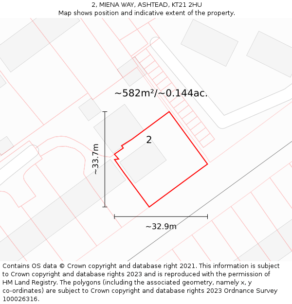 2, MIENA WAY, ASHTEAD, KT21 2HU: Plot and title map