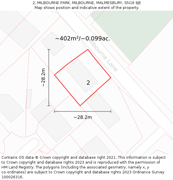 2, MILBOURNE PARK, MILBOURNE, MALMESBURY, SN16 9JE: Plot and title map