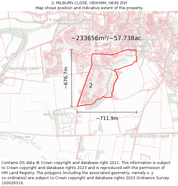 2, MILBURN CLOSE, HEXHAM, NE46 2NY: Plot and title map