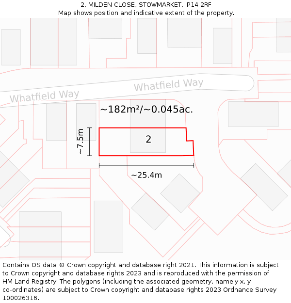 2, MILDEN CLOSE, STOWMARKET, IP14 2RF: Plot and title map