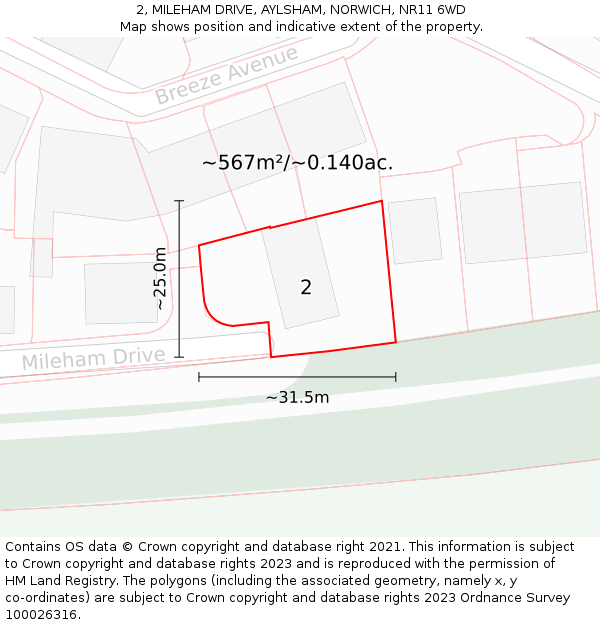 2, MILEHAM DRIVE, AYLSHAM, NORWICH, NR11 6WD: Plot and title map