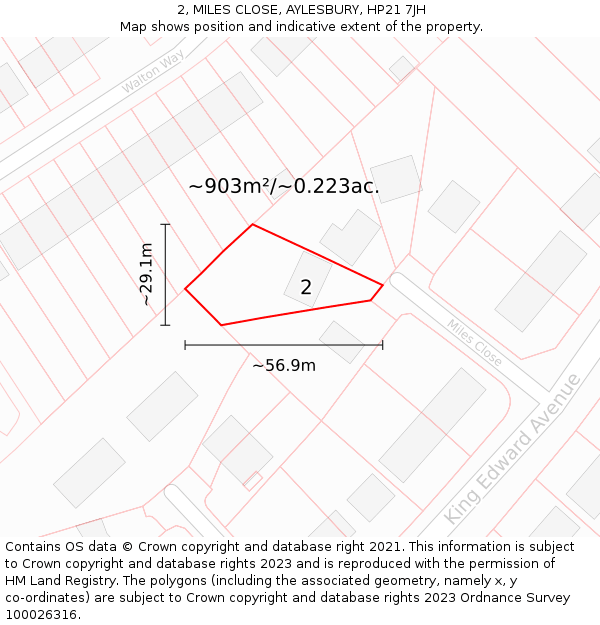 2, MILES CLOSE, AYLESBURY, HP21 7JH: Plot and title map