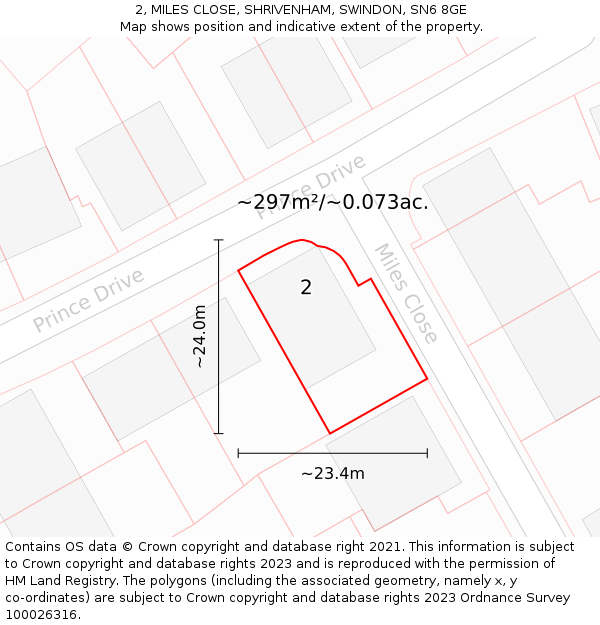 2, MILES CLOSE, SHRIVENHAM, SWINDON, SN6 8GE: Plot and title map