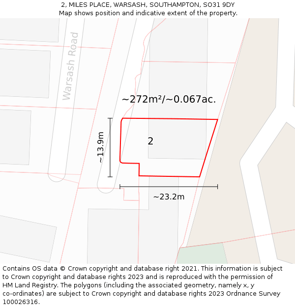 2, MILES PLACE, WARSASH, SOUTHAMPTON, SO31 9DY: Plot and title map