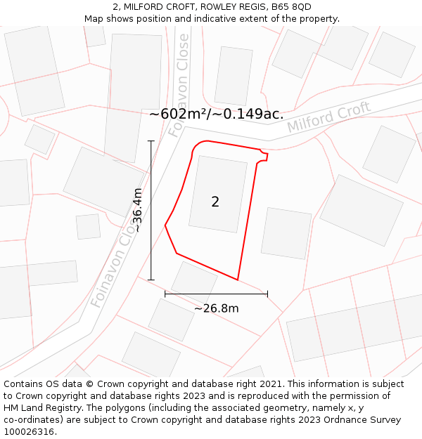 2, MILFORD CROFT, ROWLEY REGIS, B65 8QD: Plot and title map