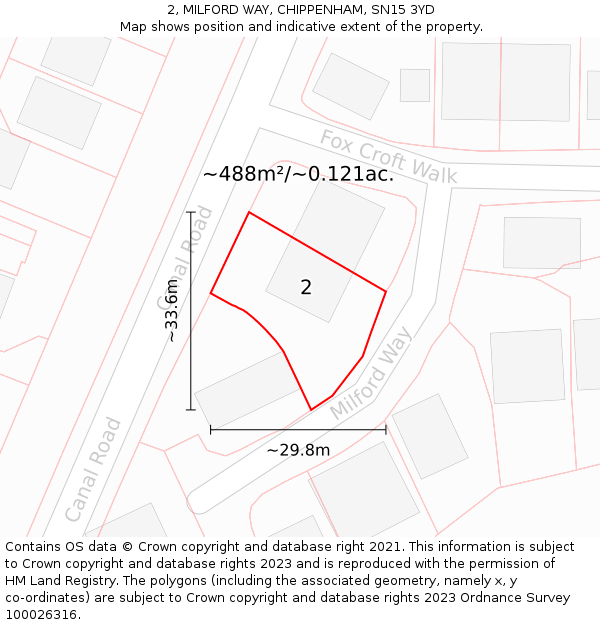2, MILFORD WAY, CHIPPENHAM, SN15 3YD: Plot and title map