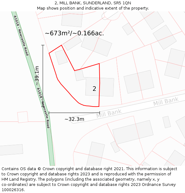 2, MILL BANK, SUNDERLAND, SR5 1QN: Plot and title map