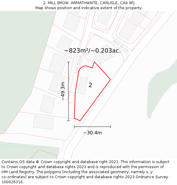 2, MILL BROW, ARMATHWAITE, CARLISLE, CA4 9PJ: Plot and title map