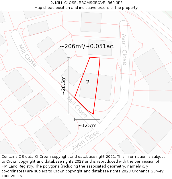 2, MILL CLOSE, BROMSGROVE, B60 3PF: Plot and title map