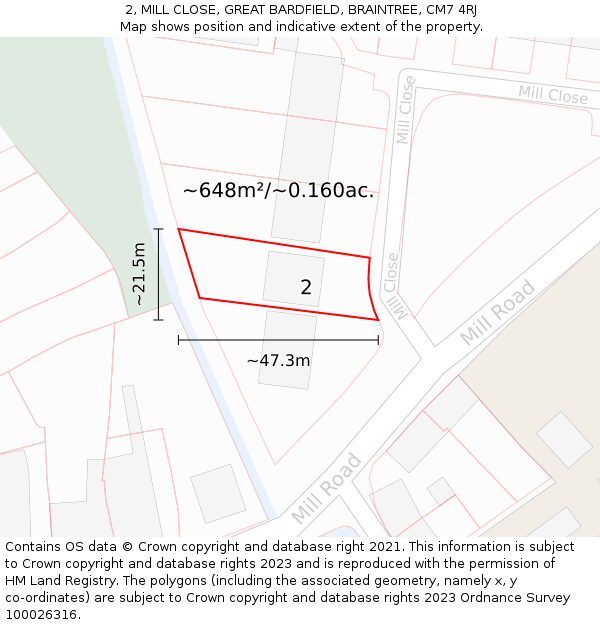 2, MILL CLOSE, GREAT BARDFIELD, BRAINTREE, CM7 4RJ: Plot and title map