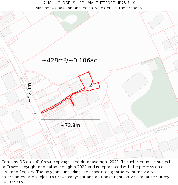 2, MILL CLOSE, SHIPDHAM, THETFORD, IP25 7HX: Plot and title map