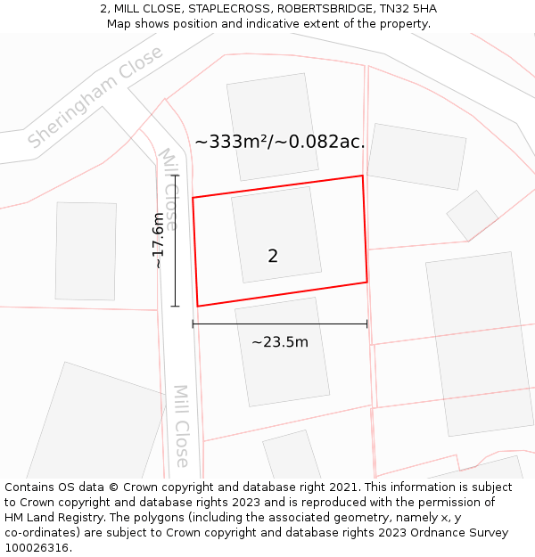 2, MILL CLOSE, STAPLECROSS, ROBERTSBRIDGE, TN32 5HA: Plot and title map