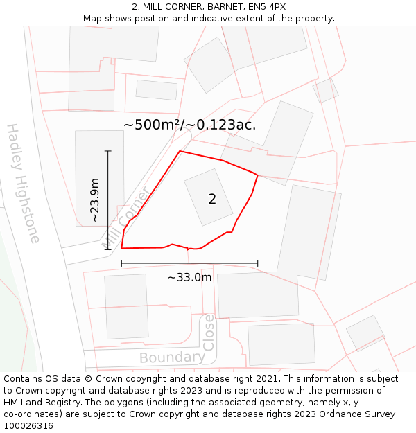 2, MILL CORNER, BARNET, EN5 4PX: Plot and title map