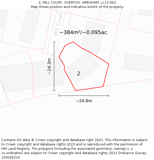 2, MILL COURT, OVERTON, WREXHAM, LL13 0EZ: Plot and title map