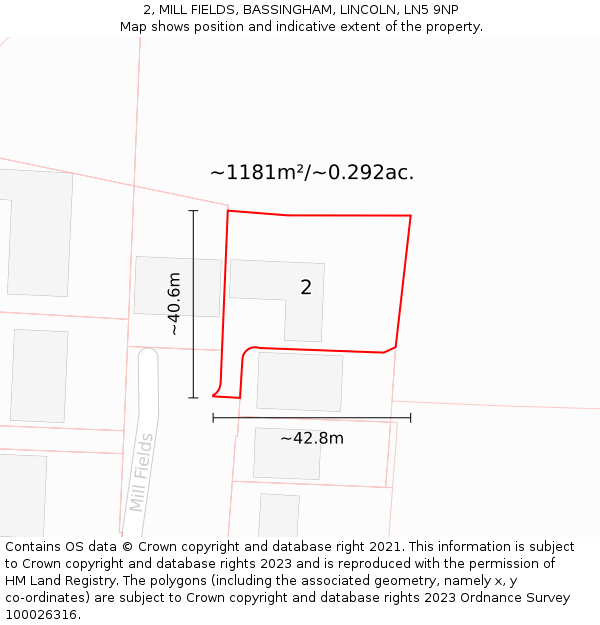 2, MILL FIELDS, BASSINGHAM, LINCOLN, LN5 9NP: Plot and title map