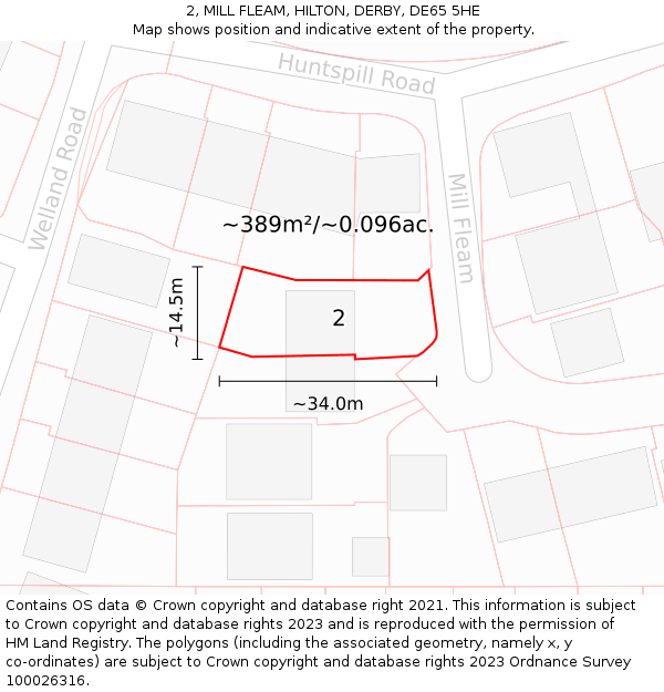 2, MILL FLEAM, HILTON, DERBY, DE65 5HE: Plot and title map