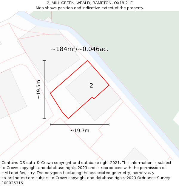 2, MILL GREEN, WEALD, BAMPTON, OX18 2HF: Plot and title map