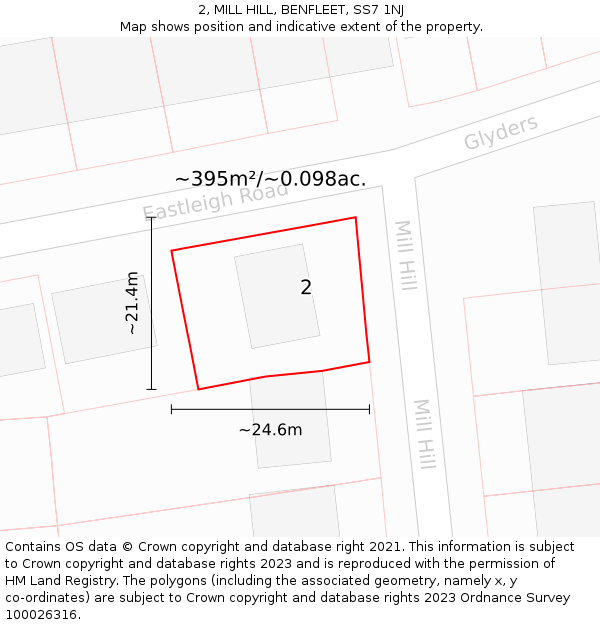 2, MILL HILL, BENFLEET, SS7 1NJ: Plot and title map