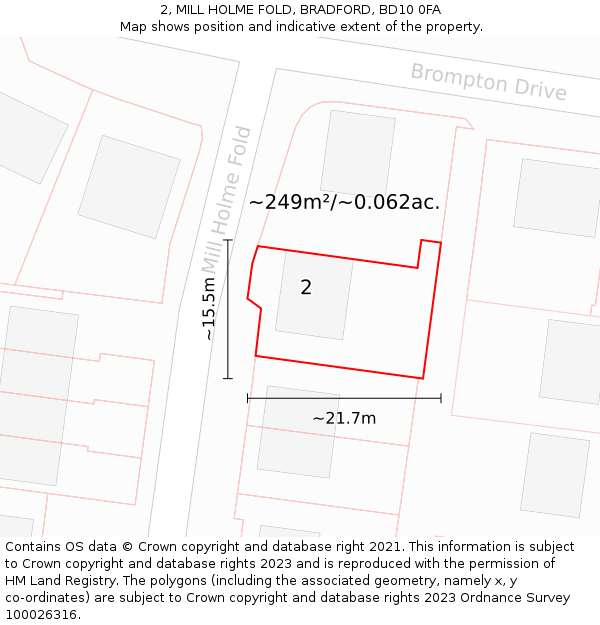 2, MILL HOLME FOLD, BRADFORD, BD10 0FA: Plot and title map