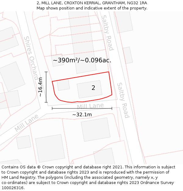 2, MILL LANE, CROXTON KERRIAL, GRANTHAM, NG32 1RA: Plot and title map