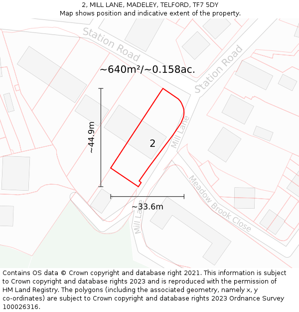 2, MILL LANE, MADELEY, TELFORD, TF7 5DY: Plot and title map