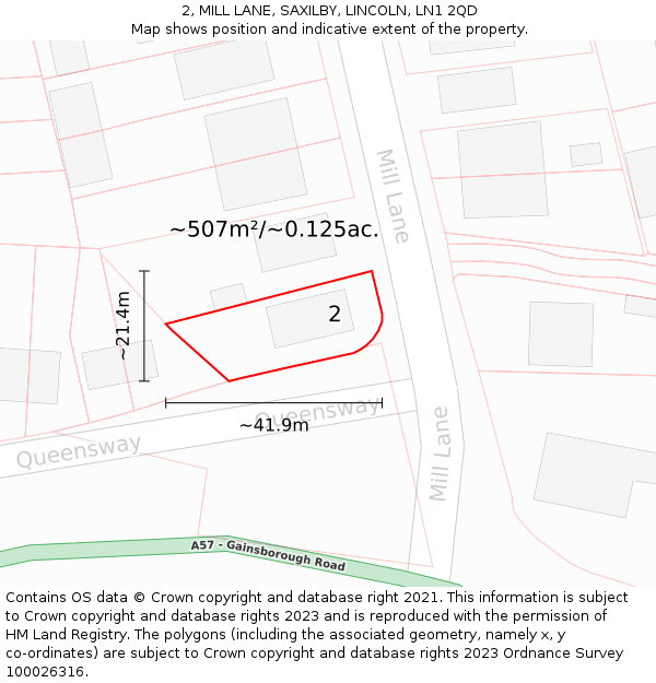 2, MILL LANE, SAXILBY, LINCOLN, LN1 2QD: Plot and title map