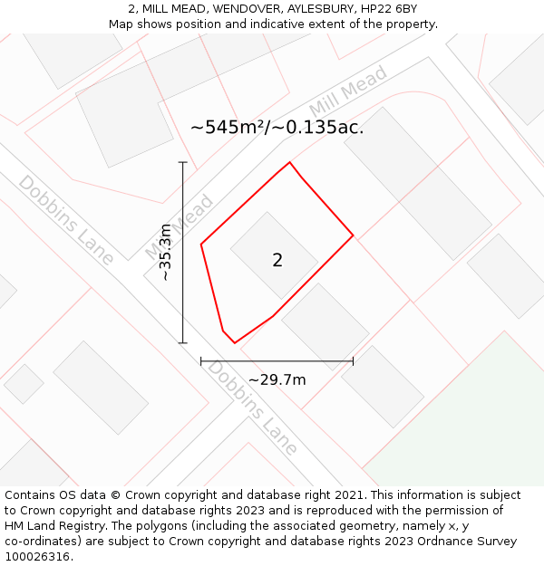 2, MILL MEAD, WENDOVER, AYLESBURY, HP22 6BY: Plot and title map