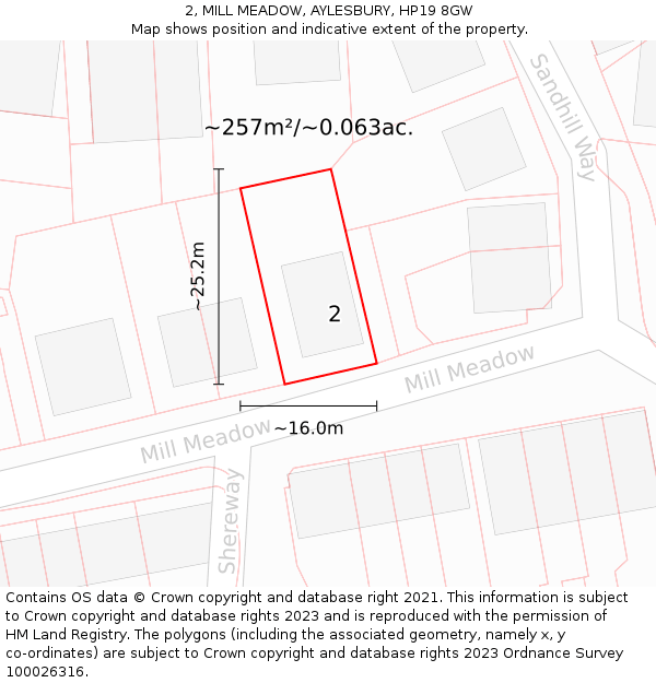 2, MILL MEADOW, AYLESBURY, HP19 8GW: Plot and title map